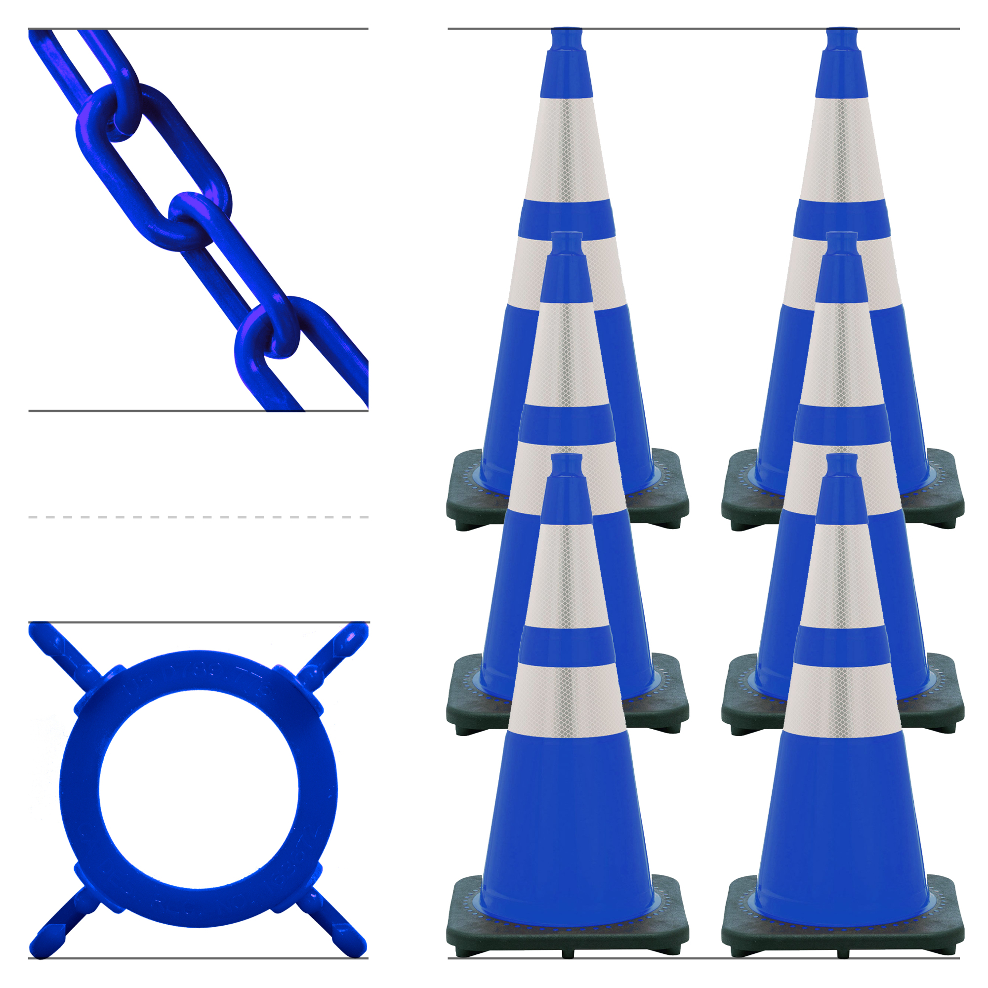 Mr. Chain Reflective Traffic Cone and Chain Kit — 28in., Blue, 14in. x 14in. Base, Model# 93278-6